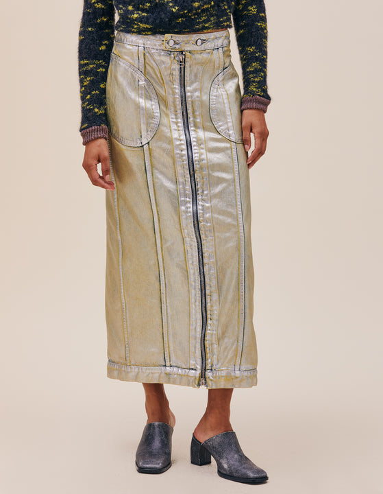 EB DENIM Gemini zip-detailed denim mini skirt | THE OUTNET